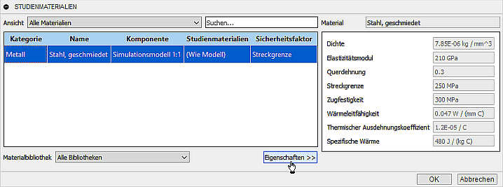 Datei:Software CAD - Tutorial - Analyse - Fusion 360 - Simulation Modal Studienmaterialien Eigenschaften.gif