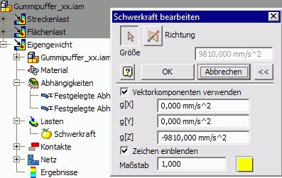 Datei:Software FEM - Tutorial - 3D-Mechanik - Belastungsanalyse - lastfall eigengewicht schwerkraft in z.gif
