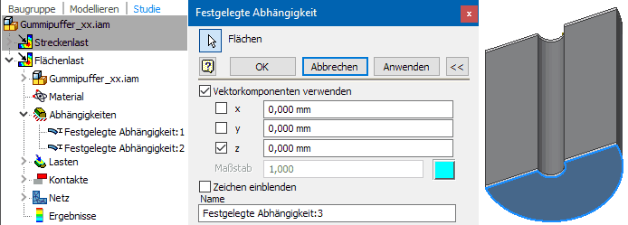 Datei:Software FEM - Tutorial - 3D-Mechanik - Belastungsanalyse - lastfall kraft auf flaeche constraint.gif