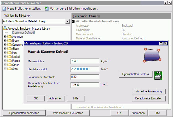 Datei:Software FEM - Tutorial - Belastung - Multiphysics - manuell - Material Stahl-C35 customer defined.gif