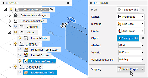 Datei:Software FEM - Tutorial - Elektrostatik - Fusion - CAD-Modell - Bereiche - Leiterzug-Bereich als neuer Koerper.gif