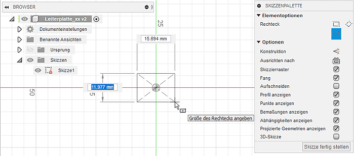 Datei:Software FEM - Tutorial - Elektrostatik - Fusion - CAD-Modell - Modellraum Skizze Rechteck.gif